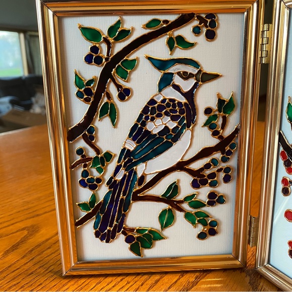 Hand-Painted Blue Jay and Cardinal Stained Glass Art - Picture 4 of 5